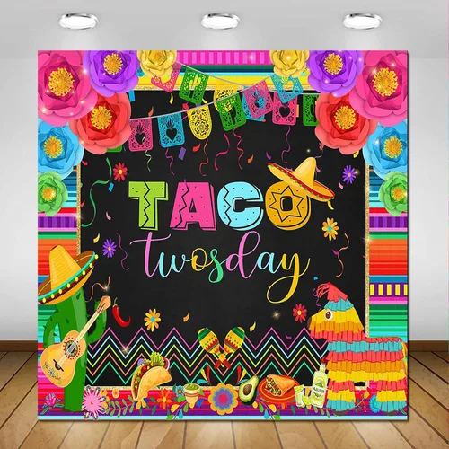 Vista 8 de Avezano Telón de fondo de cumpleaños de dos días de Taco para fiesta mexicana, decoración de fiesta de segundo cumpleaños, fondo de fotografía