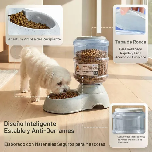 Vista 7 de Bol para mascotas con sistema dispensador automático y almacenamiento de alimento seco, de Flexzion