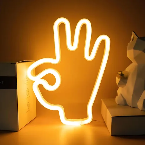 Vista 11 de ENUOLI Shaka Hand - Letreros de neón LED para decoración de pared, lámparas nocturnas alimentadas por USB y baterías, letreros iluminados para Rosa