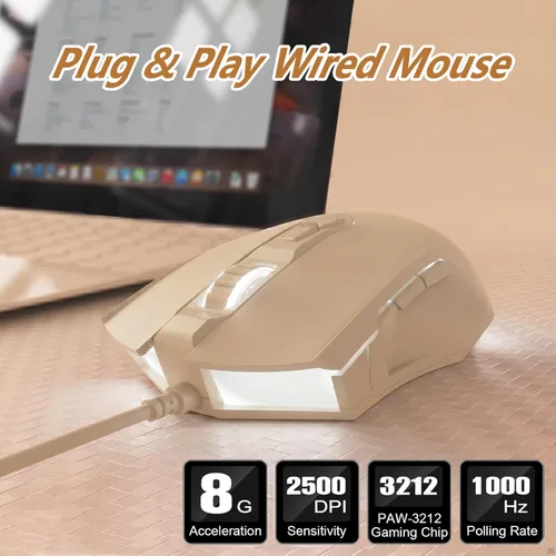 Vista 2 de Lomiluskr Ratón para juegos con cable RGB AJ52, 7 botones programables, ratones de computadora con iluminación RGB, 200-4800 DPI ajustable