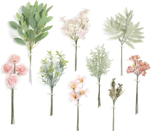 Vista 8 de Serra Flora - Juego de tallos de vegetación artificial en caja, (paquete de 44 piezas) con 7 tipos de relleno de vegetación artificial para ramos