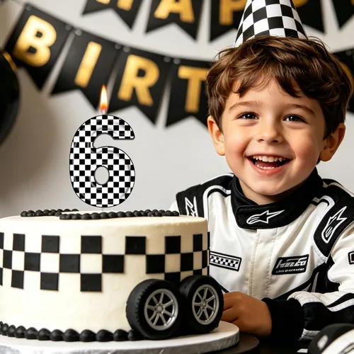 Vista 7 de PHD CAKE Velas de cumpleaños de carreras con número 1 de 7 cm, velas con temática de carreras geniales, velas de número para pastel, celebración