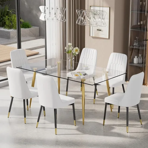 Vista 13 de Juego de mesa de comedor moderno de 51 pulgadas para 4, juego de sillas de mesa de cocina de vidrio para 4, mesa de cocina rectangular con 4 sillas