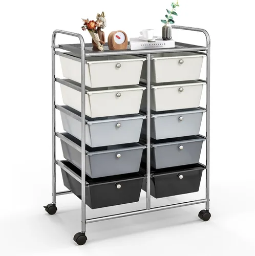 Vista 10 de Carrito de almacenamiento con ruedas de 10 cajones, organizador con ruedas para arte, herramientas, manualidades, papel, álbum de recortes, carrito