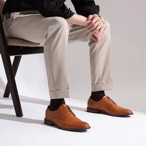 Vista 6 de Jousen Zapatos de vestir para hombre, zapatos formales Oxford con punta de ala para hombre, zapatos de negocios Derby