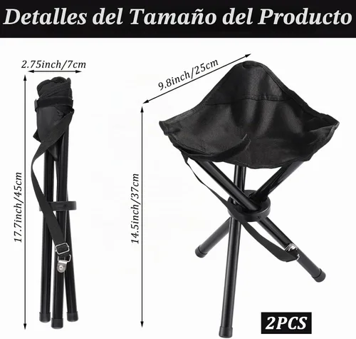 Vista 2 de Taburete plegable portátil para acampar, asiento de trípode para viajes al aire libre, sillas de camping plegables negras para camping, fiesta Negro