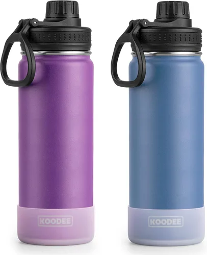 Vista 24 de Koodee Paquete de 2 botellas de agua, de 12 onzas, acero inoxidable, con aislamiento al vacío, con tapa de boquilla a prueba de fugas, color verde
