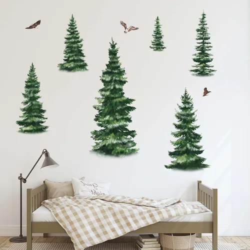 Vista 3 de Pegatinas de pared de pino, calcomanías de pared de bosque boscoso, cuarto de bebé, sala de estar, dormitorio, sofá familiar, fondo de TV