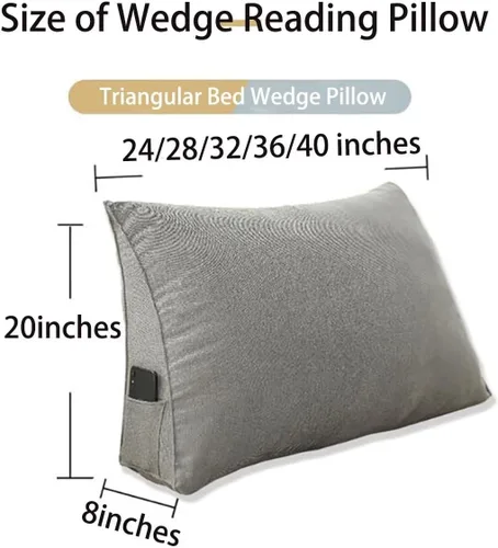 Vista 7 de Almohada triangular de cuña negra y gris para sentarse en la cama, cojín de cuña para respaldo, soporte lumbar de espalda, almohada tapizada