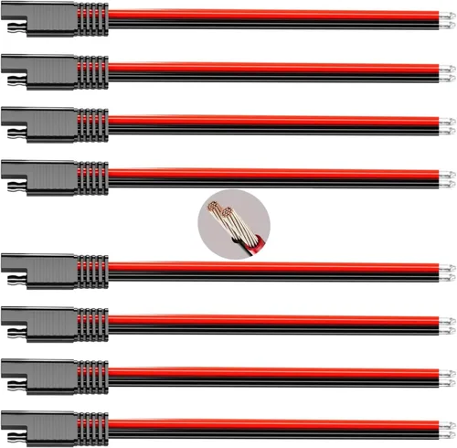 Vista 8 de Paquete de 8 Cables de Extensión SAE de Calibre 14 de 1 Pie Cobre Puro Conector SAE 14AWG 2 Pines Enchufe Individual Conector Rápido para Panel
