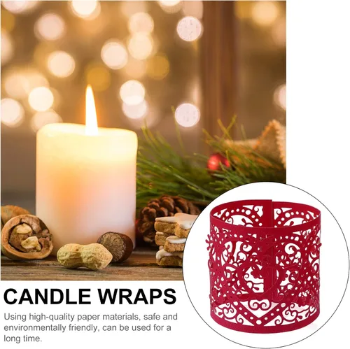 Vista 5 de Uonlytech 50 unidades de portavelas de papel rojo, envolturas votivas para velas votivas, pantallas huecas para batería LED, velas de candelita