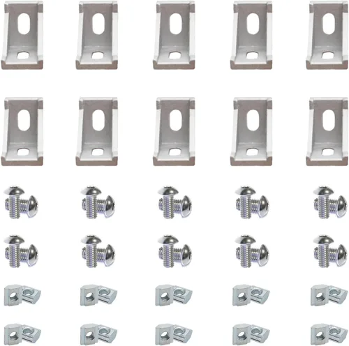 Vista 20 de 8 Conjuntos Perfiles de Extrusión de Aluminio Serie 10 Soportes de Esquina 1010 Conectores en L de Ángulo Recto de 90Grados con Tuercas y Pernos