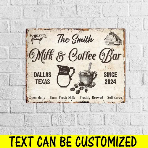 Vista 3 de Letrero de café rústico personalizado para decoración de cafetería, letrero personalizado de barra de café de granja, leche fresca de granja
