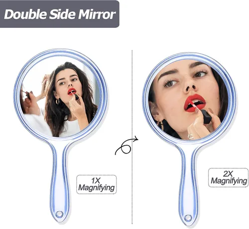 Vista 5 de Jetec Espejo de mano de doble cara - Espejo de aumento 1X/2X con mango - Espejo de maquillaje de forma redondeada (azul)