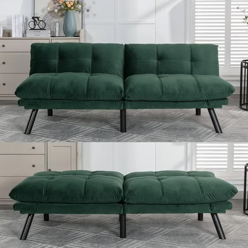 Vista 11 de Sofá cama futón, sofá futón plegable convertible, sofá pequeño transpirable para estudio compacto en sala de estar y dormitorio, oficinas, sofá Beige
