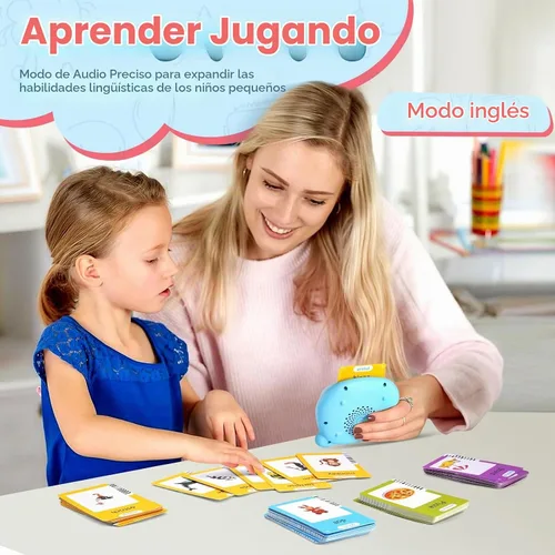 Vista 4 de Tarjetas didácticas parlantes para niños pequeños, juguetes Montessori de aprendizaje con 510 palabras visuales, discurso de bolsillo para niños Azul