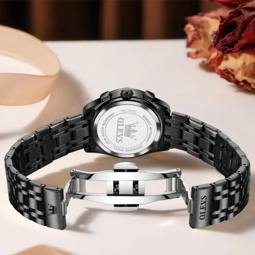 Vista 7 de OLEVS Reloj multifuncional de dos tonos para mujer, reloj analógico de cuarzo para mujer, de acero inoxidable, resistente al agua, con diamantes