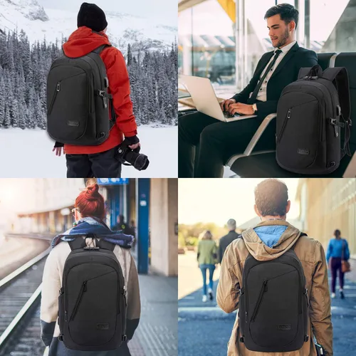 Vista 6 de WENIG - Mochila antirrobo para portátil de viaje con puerto de carga USB y cerradura, mochila de trabajo delgada y resistente al agua para hombres
