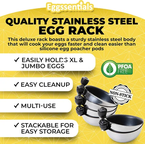Vista 5 de Eggssentials - Inserto para escalfador de huevos de acero inoxidable, cocinador de huevos escalfados de silicona, taza para escalfar huevos, libre