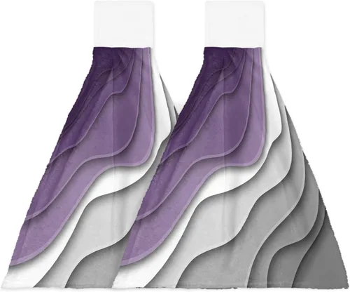 Vista 19 de Toallas de cocina con lazo para colgar, toallas de mano abstractas onduladas de color gris degradado, suaves, absorbentes, para baño, bar, hogar