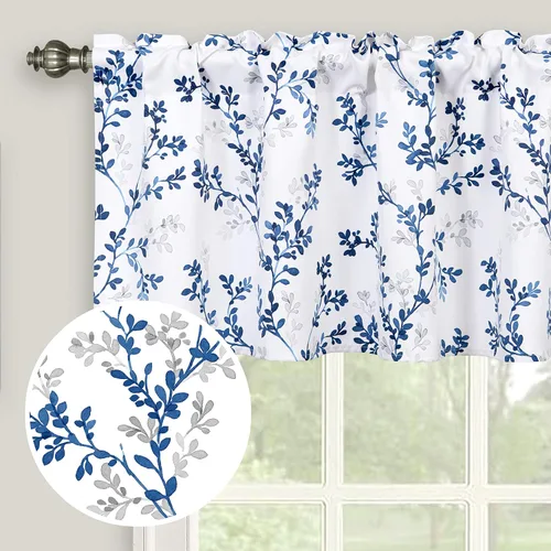 Vista 10 de Cenefas estampadas con hojas y flores botánicas de acuarela para ventanas, con bolsillo para barra, cenefas para cocina, cafetería, sala de estar