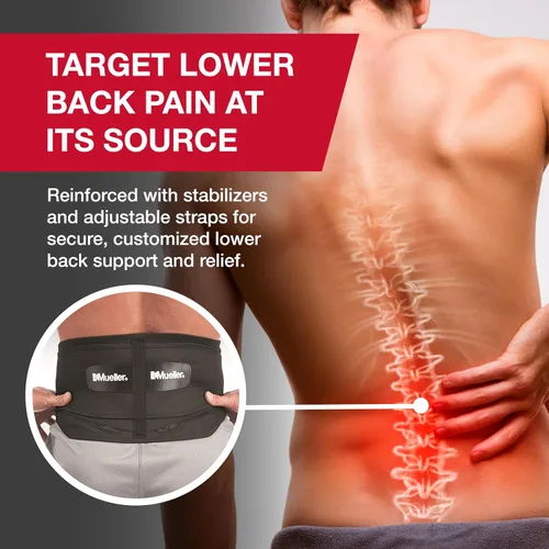 Vista 8 de MUELLER Sports Medicine Faja Lumbar Ajustable para la Espalda, Cinturón de Alivio del Dolor de Espalda Baja y Soporte para Hombres y Mujeres, Negro