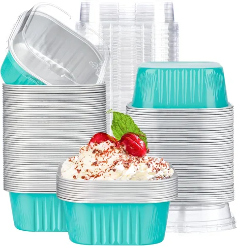 Vista 14 de EUSOAR - Moldes para pastel con tapas, 50 unidades de 300 ml/10 oz, moldes cuadrados desechables para cupcakes, recipientes de papel de aluminio
