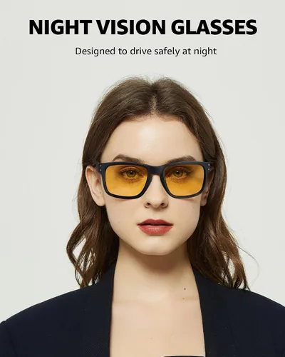Vista 3 de SIPHEW Lentes de conducción nocturna para hombres y mujeres, lentes polarizados de visión nocturna antirreflejos, lentes tintados amarillos