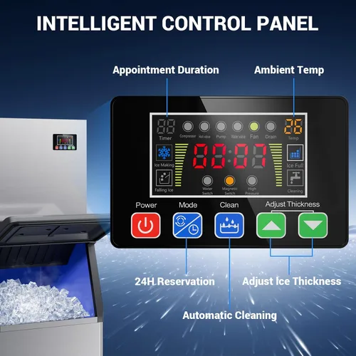 Vista 4 de Máquina de hielo comercial de 680 libras/24 horas con contenedor de almacenamiento de 560 libras, 156 cubitos de hielo listos en 5-15 minutos