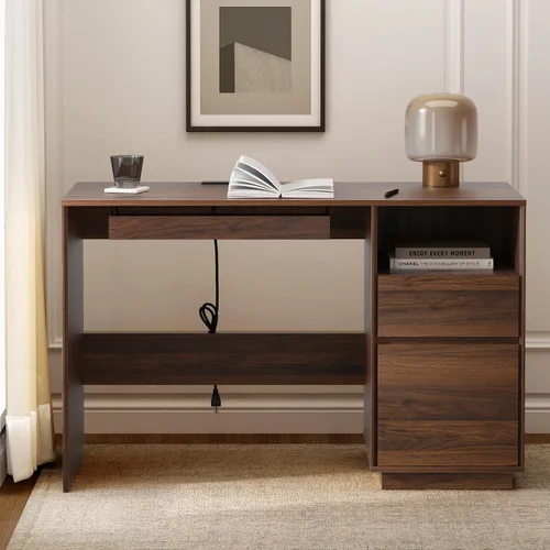 Vista 5 de Escritorio ejecutivo de 47 pulgadas con cajón de archivos, escritorio de computadora de granja con estación de carga y compartimento
