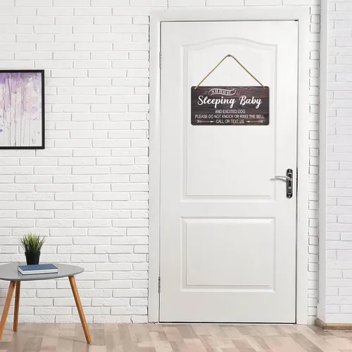 Vista 3 de Letrero decorativo de madera para colgar en la puerta delantera, 5 x 10 pulgadas, divertido letrero para timbre de puerta Sign01