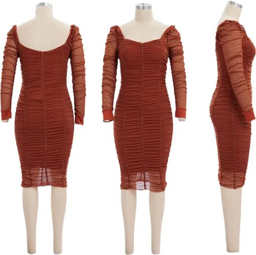Vista 4 de Uni Clau Minivestido sexy de malla con cuello en V para mujer, de manga larga, transparente, para fiesta, noche, club, fruncido, entallado