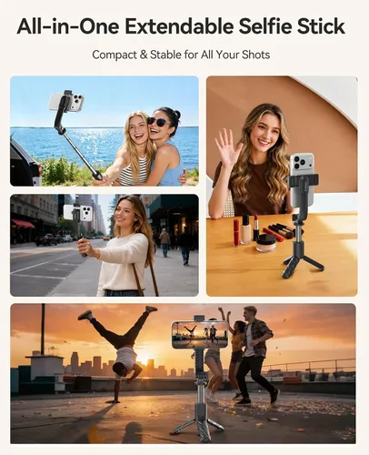 Vista 5 de ORICO Trípode portátil de aluminio para selfies, mini trípode de 26 pulgadas para iPhone, soporte extensible con control remoto inalámbrico