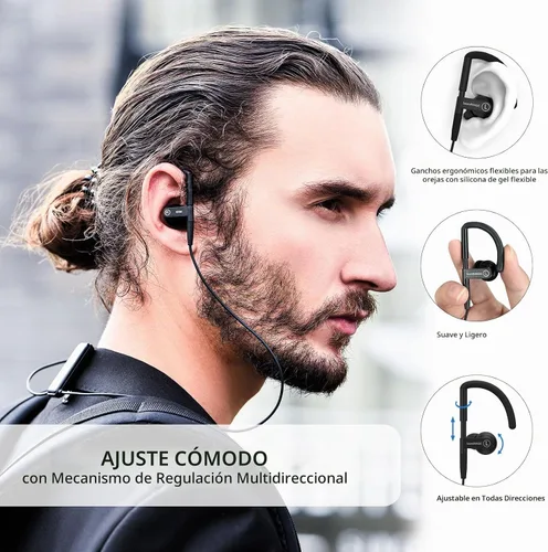 Vista 2 de SoundMAGIC ST80 - Auriculares Bluetooth con banda para el cuello, impermeables, con sonido estéreo de alta fidelidad, con cable, desmontables