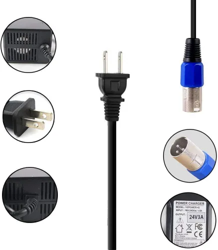 Vista 3 de Cargador 24V 3A, Adaptador de Batería, Mangosta, Jazzy, GT, eZip, Go-Go Elite Traveller, Shoprider, Jazzy Select 6 Ultra
