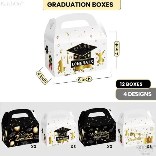 Vista 4 de Cajas de regalo de graduación 2022 – Paquete de 12 Caja de tarjetas de graduación 2022 Decoraciones de fiesta de graduación 2022 negro y dorado