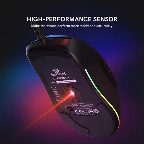 Vista 3 de Redragon Ratón para juegos con cable, ratones negros para juegos de PC con retroiluminación RGB, 7 botones macro programables, máximo 12800 DPI