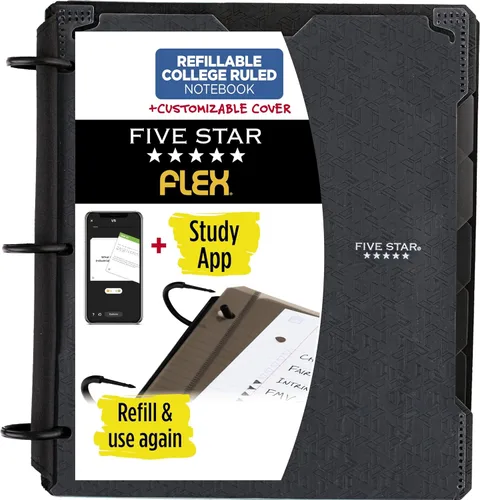 Vista 15 de Five Star Cuaderno recargable Flex + aplicación de estudio, carpeta de 1 pulgada con cubierta personalizable, cuaderno con rayas universitarias