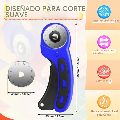 Vista 4 de DIYSELF Cortador rotatorio para Fabricr, cortador rodante con 5 cuchillas Azul