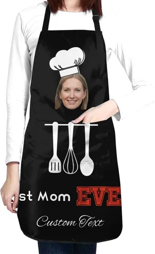 Vista 3 de Delantal personalizado para hombres y mujeres, delantal ajustable unisex con bolsillos, delantales personalizados para cocinero y chef