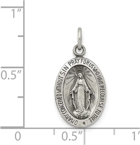 Vista 2 de Dije vintage de plata de ley 925 maciza con diseño de Virgen María y Virgen María para nosotros, medalla milagrosa de María, 0.787 in x 0.394 in