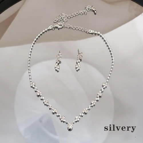 Vista 4 de Tatibana Crystal Wedding Jewelry Set, Silver Necklace Earrings Bracelet Crystal Bridal Wedding Jewelry Sets for Brides Bridesmaid Prom Costume