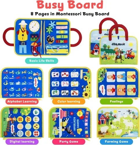Vista 4 de STEVE and MAGGIE - Libro de actividades para niños pequeños de 1 a 3 años, tablero de actividades Montessori, libro de actividades de habilidades