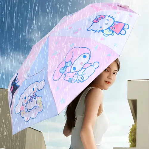 Vista 3 de Roffatide Paraguas de viaje plegable compacto de anime, con apertura automática, 8 costillas, resistente al viento, impermeable, protección contra