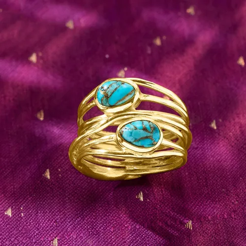 Vista 5 de Ross-Simons Anillo de carretera con piedras preciosas en oro de 18 quilates sobre plata esterlina