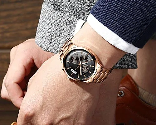 Vista 5 de CRRJU - Reloj de pulsera, de acero inoxidable para hombre, resistente al agua, cronógrafo, correa de acero inoxidable