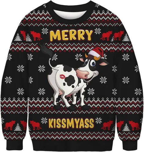 Vista 26 de Sudaderas de Navidad unisex con estampado 3D y cuello redondo, manga larga, suelta, suéter de Navidad
