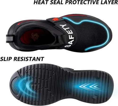 Vista 7 de Zapatos de punta de acero para hombres y mujeres, cómodos zapatos de seguridad transpirables e indestructibles, zapatos de trabajo ligeros