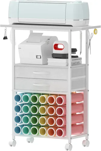 Vista 10 de VENNQD Organizador y soporte de almacenamiento compatible con máquinas Cricut, carrito de almacenamiento rodante/estante con 24 soportes de rollo