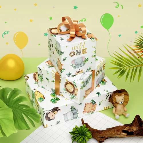 Vista 4 de WERNNSAI Papel de Regalo de Animales - 6 Hojas 27.5"x 19.7" Papel de Regalo para Baby Shower Papel de Regalo de Primer Cumpleaños Diseño de Animales